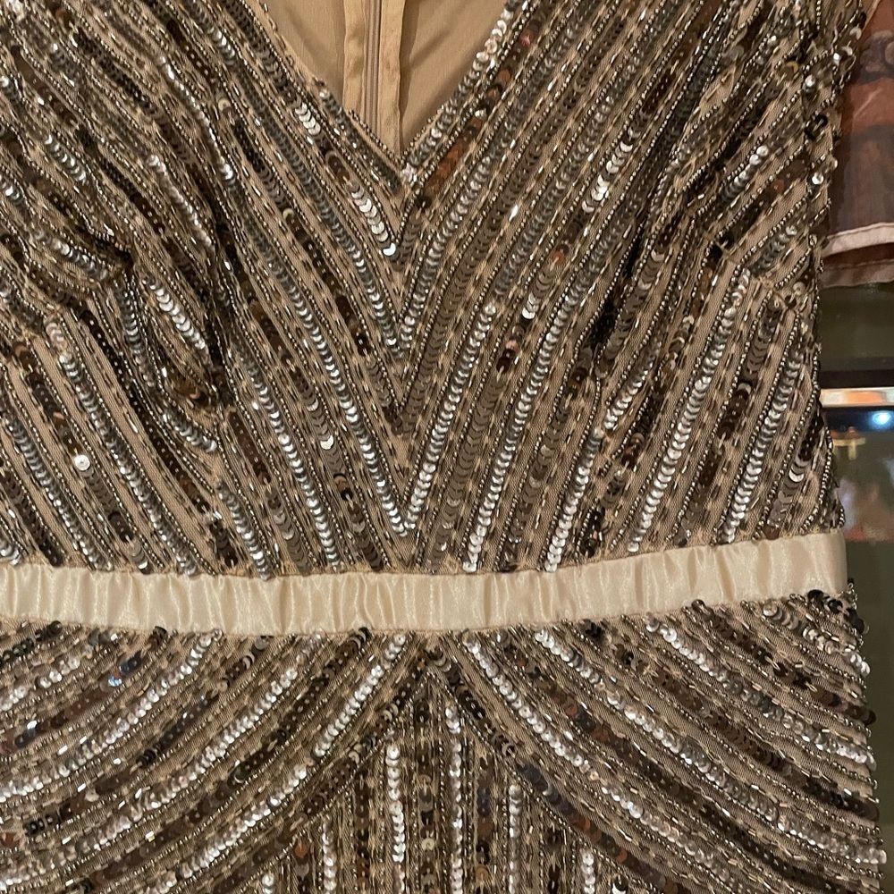 Adrianna Papell .Elegant Sequin Gown with Sheer Sleeves - Picture 2 of 16